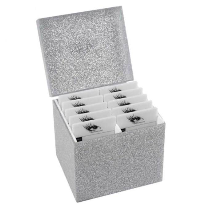 10 Layers Acrylic Eyelash Storage Box,Eyelash Holder Extension Tool,Makeup Organizer False Eyelashes Glue Pallet Holder, Grafting Eye lashes Close-Packed Display with 10 Pallets (silver)