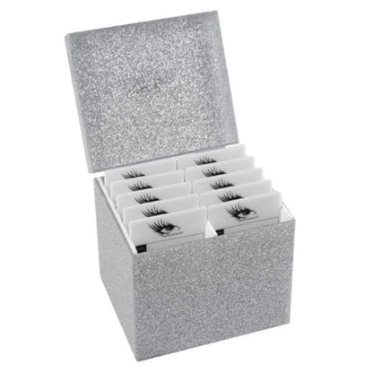 10 Layers Acrylic Eyelash Storage Box,Eyelash Holder Extension Tool,Makeup Organizer False Eyelashes Glue Pallet Holder, Grafting Eye lashes Close-Packed Display with 10 Pallets (silver)