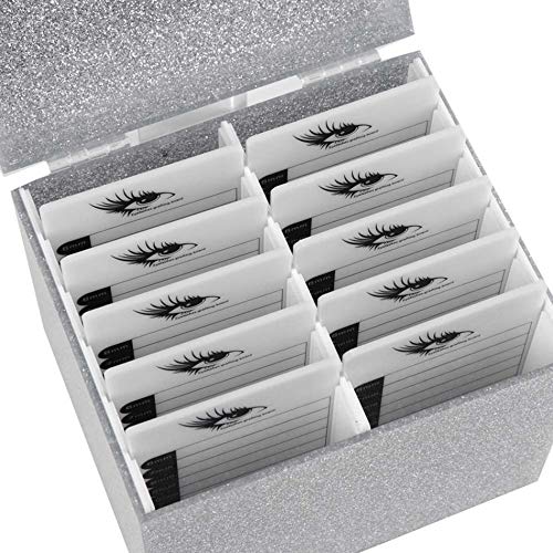 10 Layers Acrylic Eyelash Storage Box,Eyelash Holder Extension Tool,Makeup Organizer False Eyelashes Glue Pallet Holder, Grafting Eye lashes Close-Packed Display with 10 Pallets (silver)