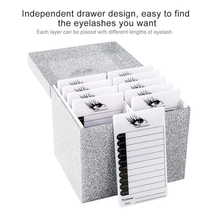 10 Layers Acrylic Eyelash Storage Box,Eyelash Holder Extension Tool,Makeup Organizer False Eyelashes Glue Pallet Holder, Grafting Eye lashes Close-Packed Display with 10 Pallets (silver)