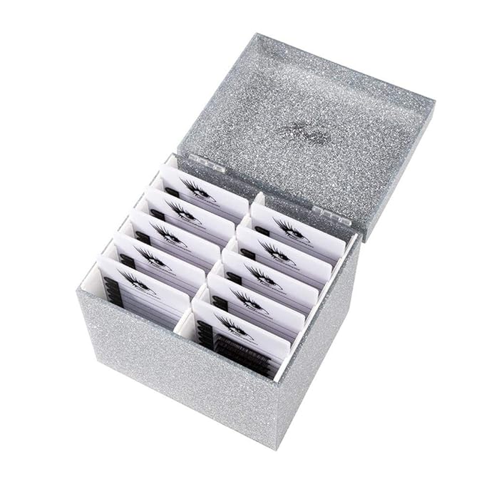 10 Layers Acrylic Eyelash Storage Box,Eyelash Holder Extension Tool,Makeup Organizer False Eyelashes Glue Pallet Holder, Grafting Eye lashes Close-Packed Display with 10 Pallets (silver)