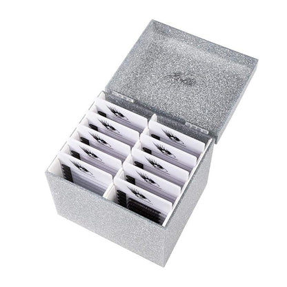 10 Layers Acrylic Eyelash Storage Box,Eyelash Holder Extension Tool,Makeup Organizer False Eyelashes Glue Pallet Holder, Grafting Eye lashes Close-Packed Display with 10 Pallets (silver)