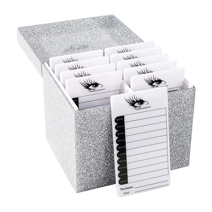 10 Layers Acrylic Eyelash Storage Box,Eyelash Holder Extension Tool,Makeup Organizer False Eyelashes Glue Pallet Holder, Grafting Eye lashes Close-Packed Display with 10 Pallets (silver)