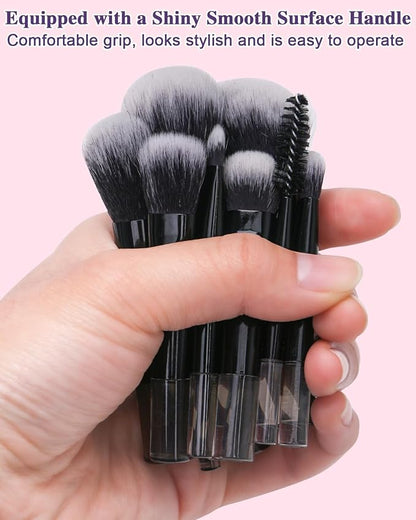 10 Pcs Mini Makeup Brush Travel Size Set With Brush Pouch, Portable Small Full Complete Function Cosmetic Brushes Kit for Women and Girls On the Go (Black)