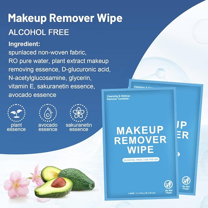 100 Count Makeup Remover Wipes Individually Wrapped, Travel Individual Wet Wipes Bulk, Gentle Cleansing for Face Mascara Lipstick, Single Makeup Removing Wet Wipes