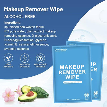 100 Count Makeup Remover Wipes Individually Wrapped, Travel Individual Wet Wipes Bulk, Gentle Cleansing for Face Mascara Lipstick, Single Makeup Removing Wet Wipes