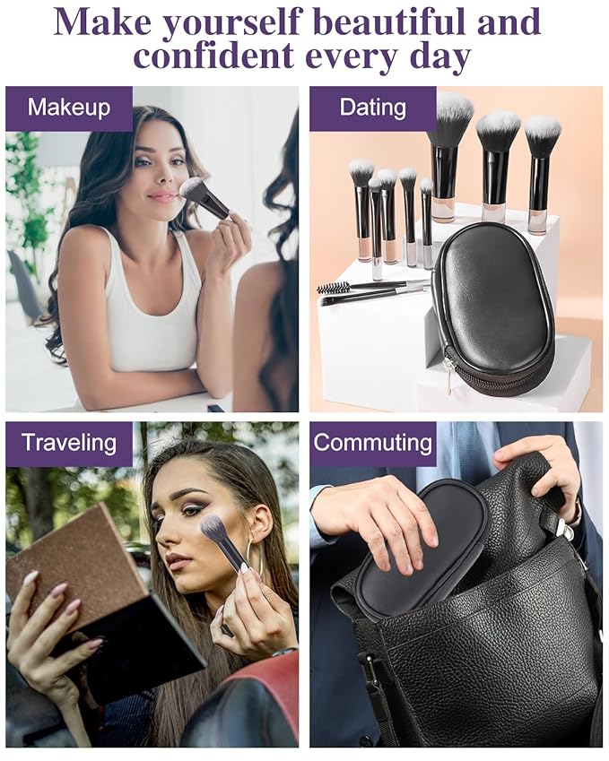 10 Pcs Mini Makeup Brush Travel Size Set With Brush Pouch, Portable Small Full Complete Function Cosmetic Brushes Kit for Women and Girls On the Go (Black)