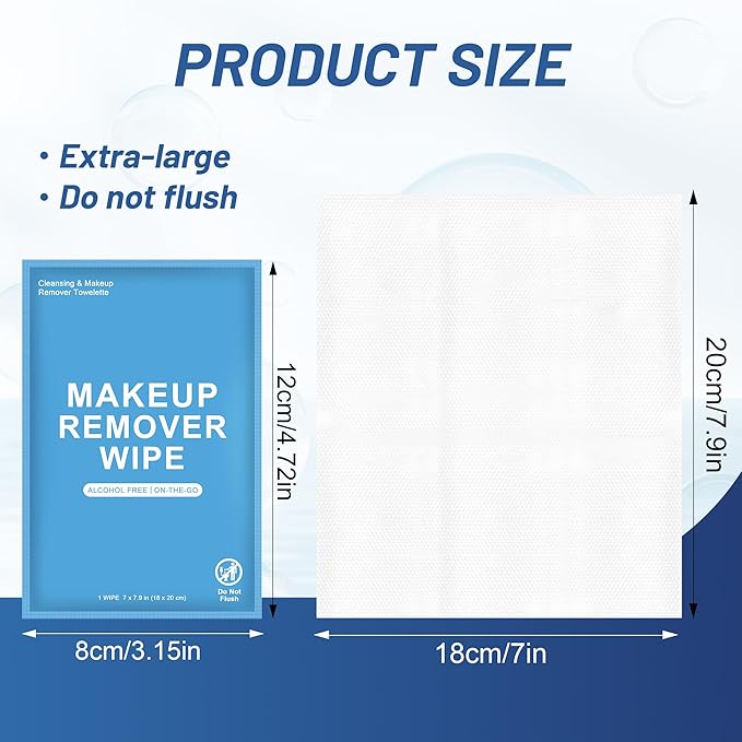 100 Count Makeup Remover Wipes Individually Wrapped, Travel Individual Wet Wipes Bulk, Gentle Cleansing for Face Mascara Lipstick, Single Makeup Removing Wet Wipes