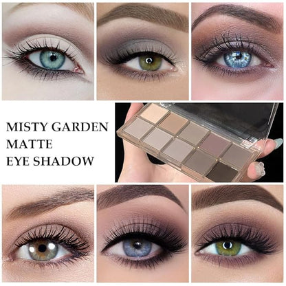 10 Colors Nude Gray Taupe Matte Eyeshadow Palette,Neutral Nude Eye Shadow Palette,Long Lasting Waterproof Travel Size Makeup Pallete,Vegan,Cruelty -free