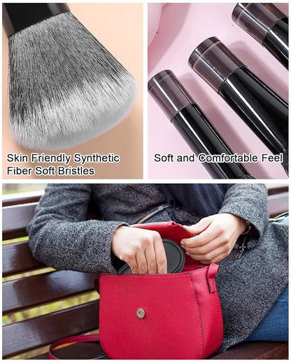 10 Pcs Mini Makeup Brush Travel Size Set With Brush Pouch, Portable Small Full Complete Function Cosmetic Brushes Kit for Women and Girls On the Go (Black)